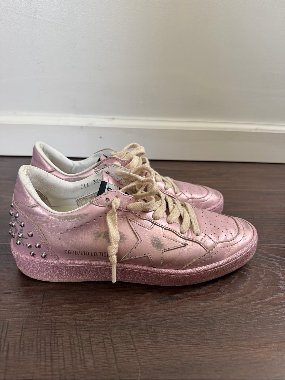 Golden Goose Pink Metallic Superstar Studded Low-Top Sneakers